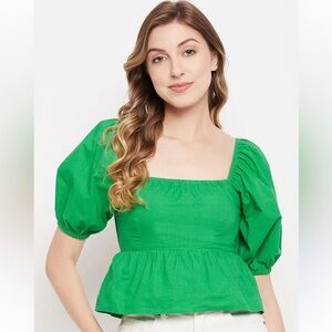 NWOT Sim & Sam Cotton Poplin Blouse in Kelly Green -